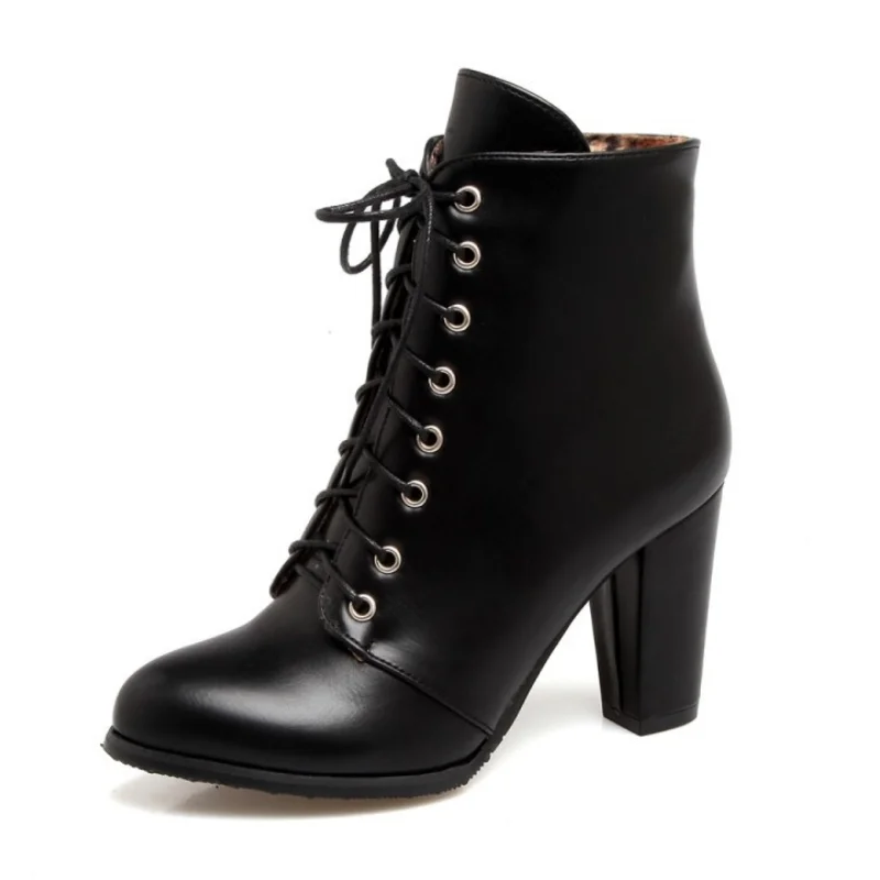 2025 New Women Boots Autumn Ankle Boots for Woman Lace-Up Thick High Heels Custom botas femininas Winter Shoes Women WSH4136