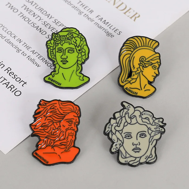 Greek mythology figure pin Prometheus brooch Medusa idol costume corsage anti-light art badge Gift for friends