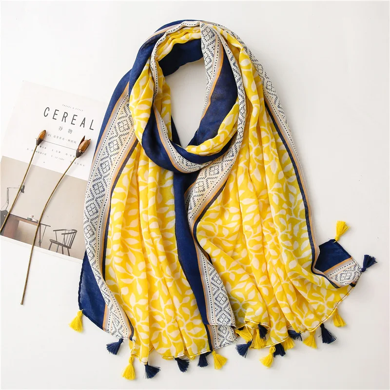 2022 Fashion Luxury Brand Viscose Scarf Women Floral Chain Shawls And Wraps Bufandas Muslim Hijab Foulards Wrap Scarves 180*90Cm