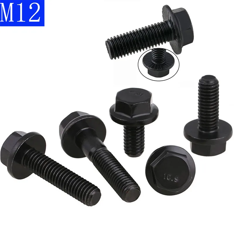 M12 -1.75 12mm High Tensile Grade 10.9 Hex Head Flange Screws Frame Hex Head Bolts GB5789 DIN6921