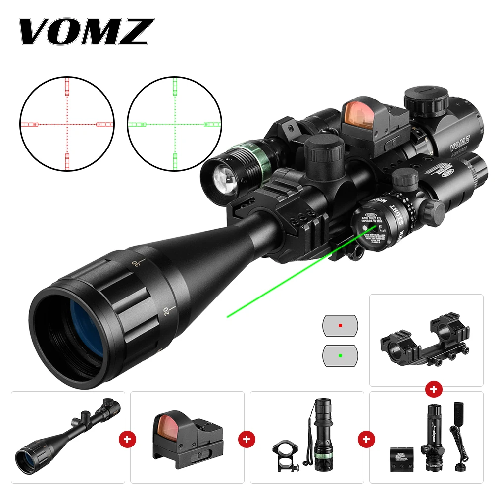 VOMZ 6-24x50 AOEG Rangefinder Sight Rifle Scope With Holographic 4 Reticle Sight Red Dot Green Dot Laser Combo Riflescope