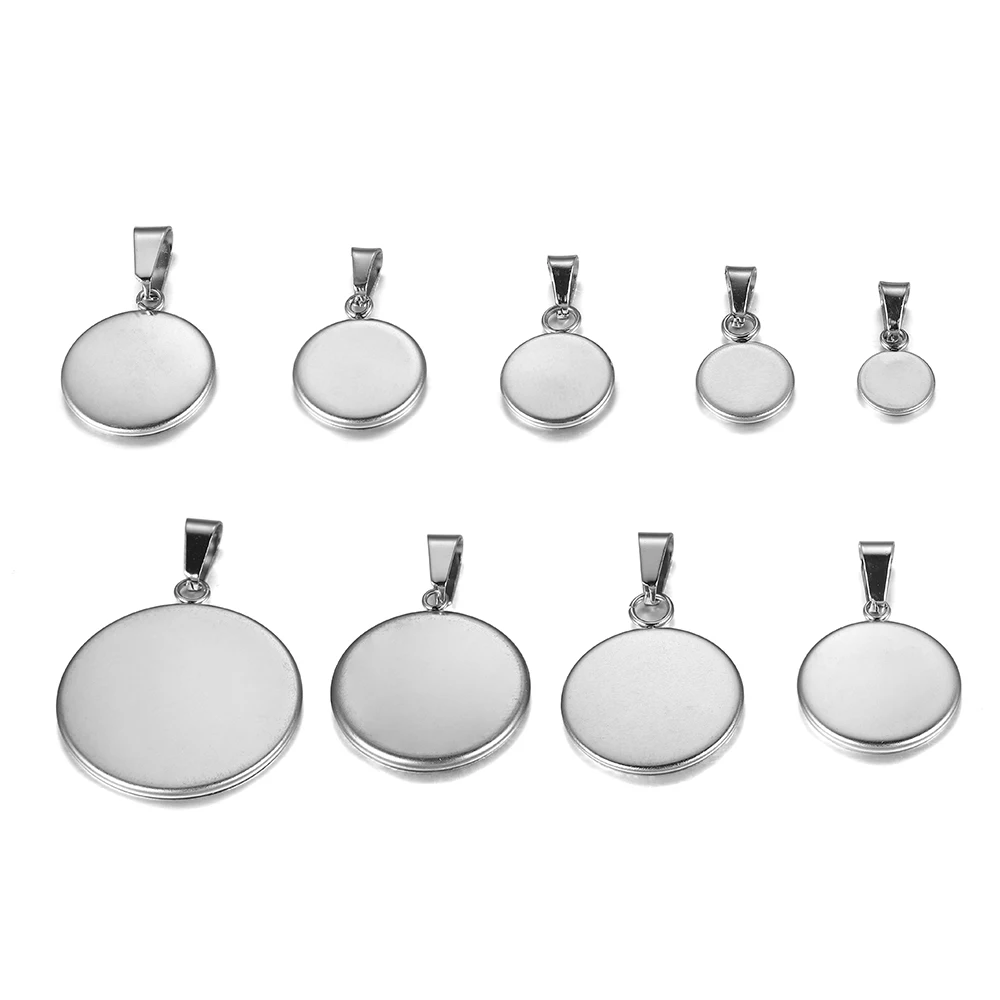 10pcs/lot Stainless Steel blank Cabochon Base Setting Charms Pendant Fit 6 8 10 12 14 16 18 20 25 30mm Jewelry Making Supplies