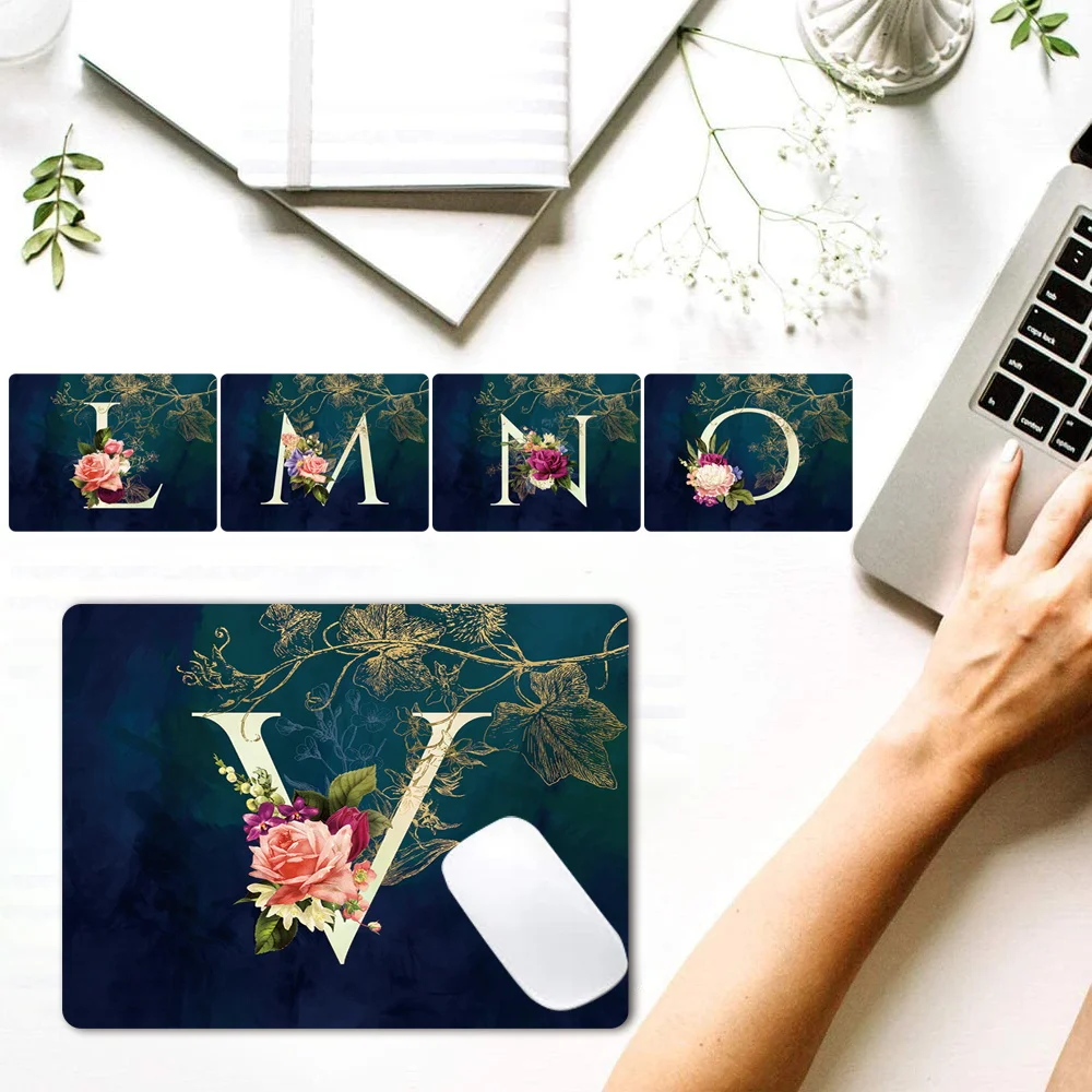 

25x21cm Computer Mousepad Flower Letter Gaming Mouse Mat Universal PU Leather Office Pad Tablet Mat Waterproof Laptop Mouse Mat