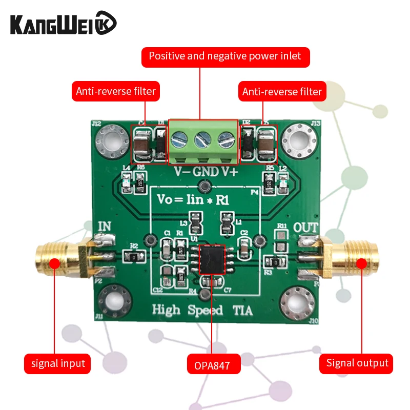 OPA847 transimpedance IV high-speed/ APD\\PIN high-speed photodetection/ TIA amplifier module