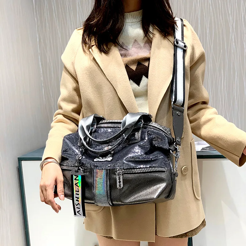 Imagem -04 - Grande Capacidade Bolsa Feminina 2023 Nova Tendência da Moda Tote Lantejoulas Prata Casual Único Diagonal Bolsa de Ombro Bolsa Feminina