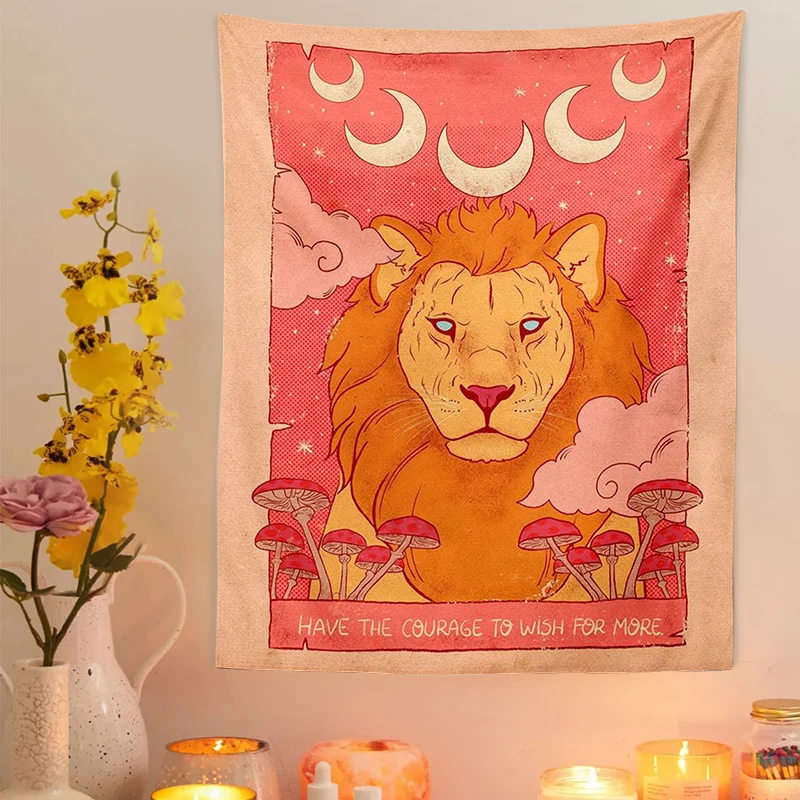 

Pink Tarot Card Tapestry Wall Hanging mushroom tiger Tapestry Divination Witchcraft Minimalist Decor Sun Moon Decor Living Room