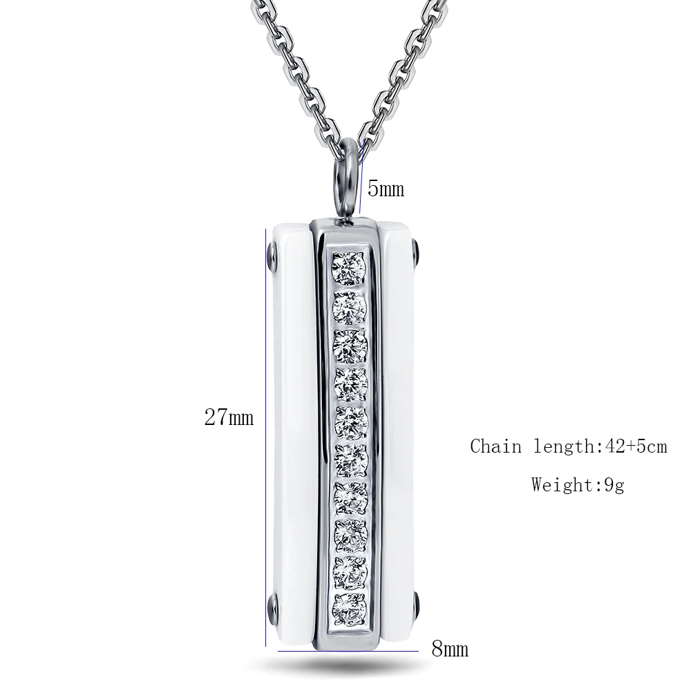 Two Colors Square CZ Zircon Channel Ceramic Pendant Necklace Women Engagement Promise Wedding Jewelry For Women