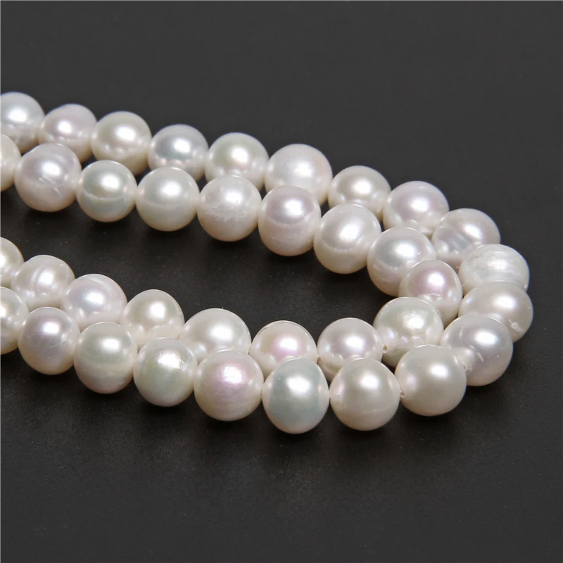 

6-10mm White Real Potato Round Pearls Freshwater Natural Pearl Beads For DIY Necklace Bracelet Earring Jewelry Making 14" Strand