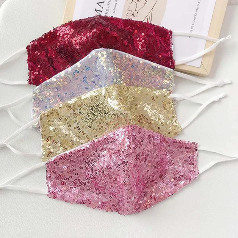 Washable Reuseable Sequin Masks for Women Girls Fashion Mask for Nightclub Dance Party mascarillas masque Decor Face Jewelry