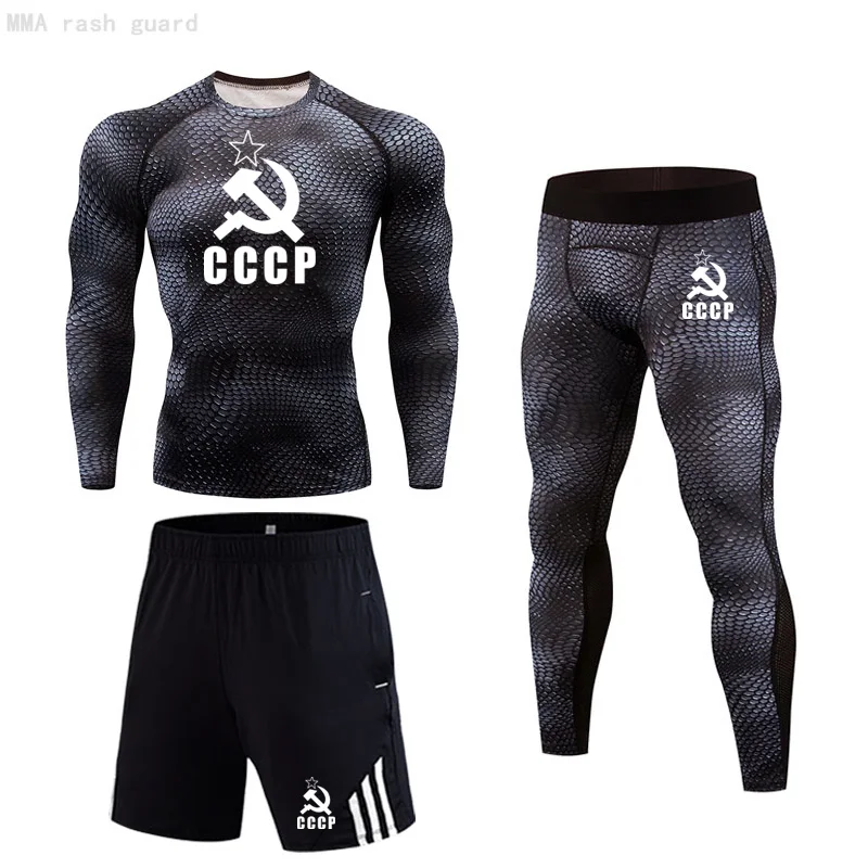 Men CCCPT shirt Long-sleeved Top Running pants Compression Clothing Bodybuilding T-Shirt Sport leggings rashgard male tracksuit