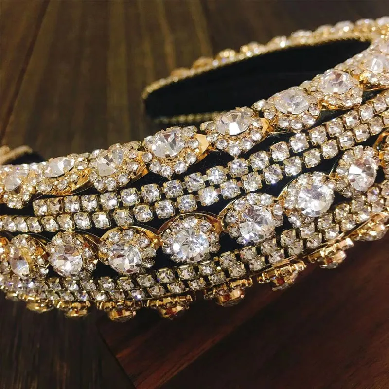 2021 Luxury Baroque Padded Hairband for Women Full Crystal Diamond Rhinestone Headband Wide Thick Girls Gift Hair Accessories