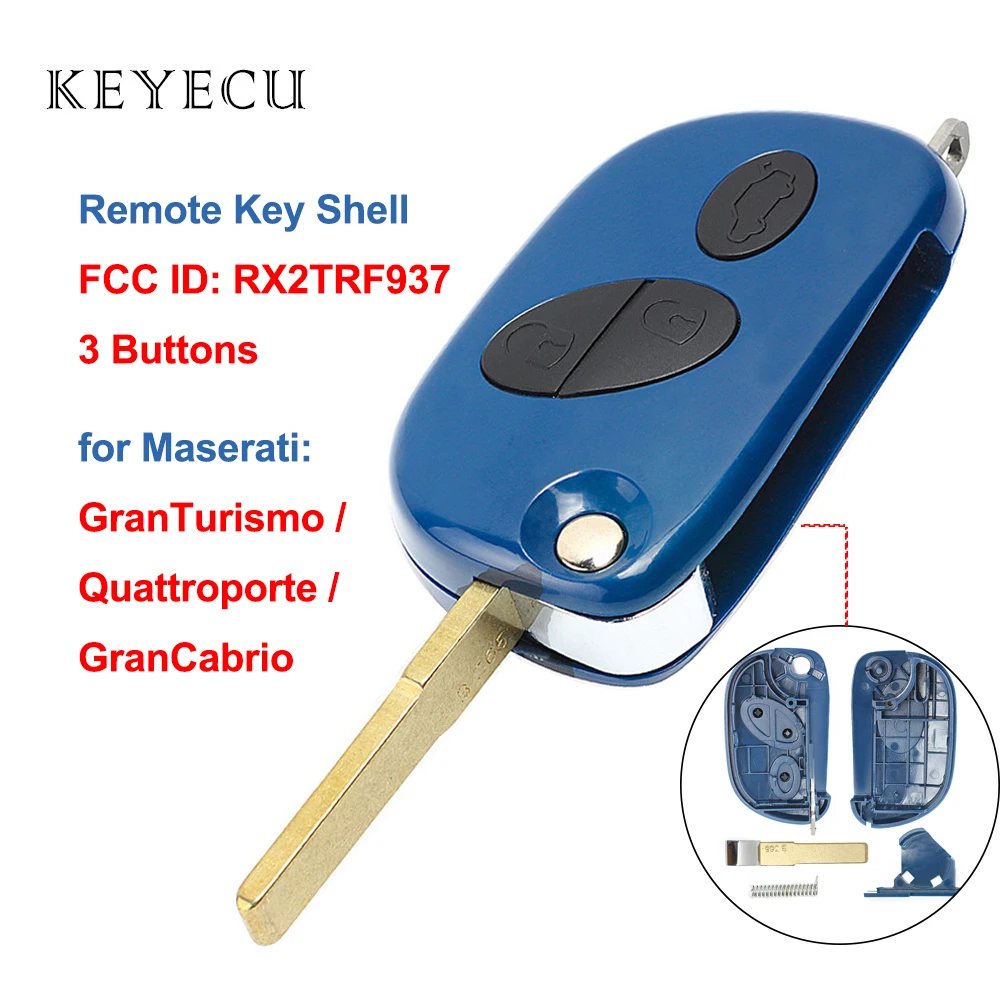 Keyecu Shell Only 3 Buttons Flip Remote Key Case Cover Housing for Maserati Quattroporte GranTurismo 2005-2011, FCC: RX2TRF937