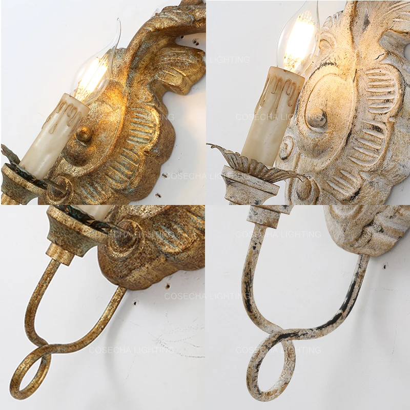 Vintage white/grey/gold wooden wall light for bedroom/bedside wall sconce in corridor/hallway/Living room retro nordic wall lamp image 6