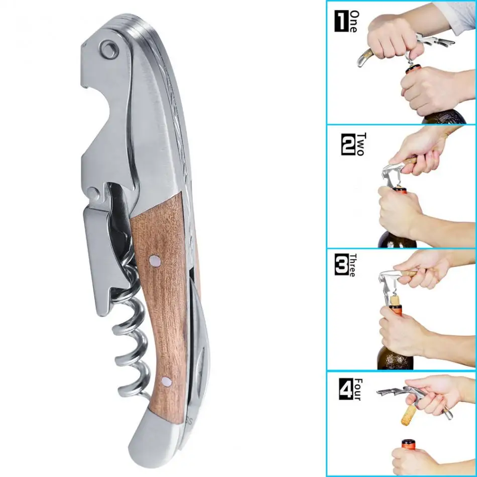 Professional Wine Opener With Wood Handle Corking Wine Cork Bottle Screw Corkscrew Wine Opener Jar Can Opener Bar Accessories