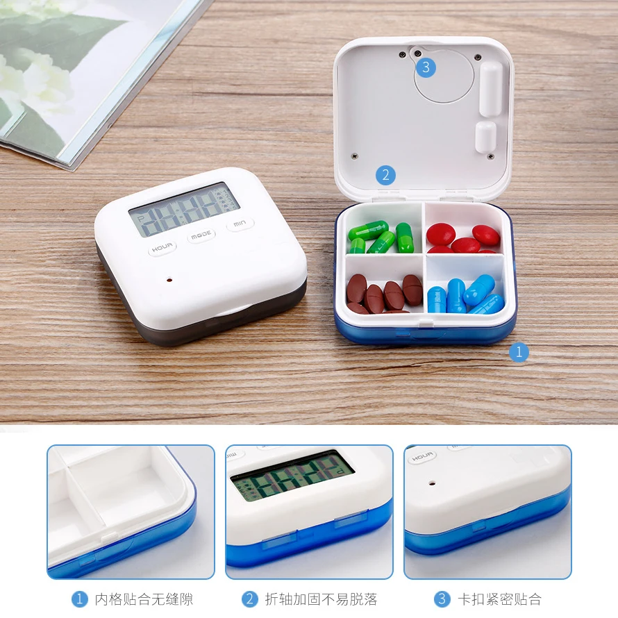 Electronic Smart Pill Case Alarm Clock Reminder Medicine Storage Boxes Tablet with Timer Secret Box Portable Drugs Accessories