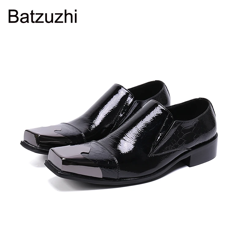 

Batzuzhi Italian Style Formal Men Dress Shoes Leather Metal Toe Black Business Leather Dress Shoes Men zapatos de hombre, 38-46