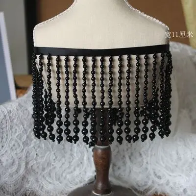 hanging beads for dress Wholesale Heavy Tubes Beaded Lace Trim Hanging Beads Fringe Edge For Black White Skirts Handmade Clothes With Tassel Lace Trim
