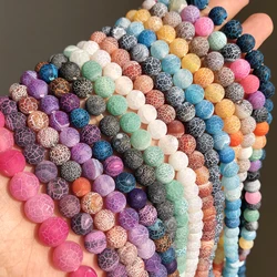 Natural Coloful Frost Cracked Agates Stone Beads Round Loose Spacer Beads for Jewelry Making DIY Bracelet Neckalce 4/6/8/10/12mm