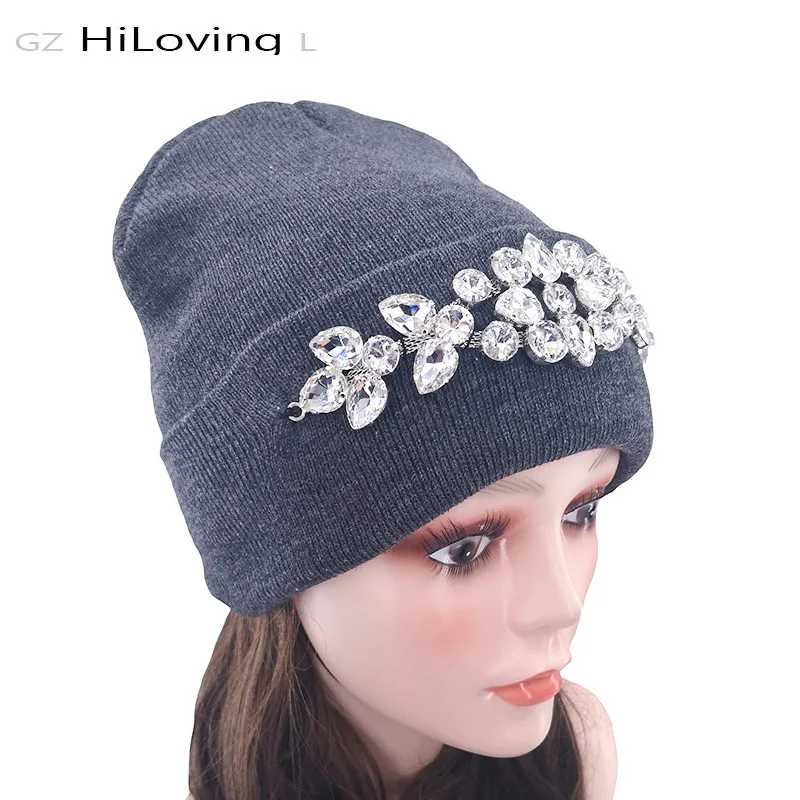 

Winter Women Rhinestones Beanies Hats 2019 New Novelty Cotton Skullies Beanies for Ladies Hats Bonnet Femme Hiver Christmas Gift