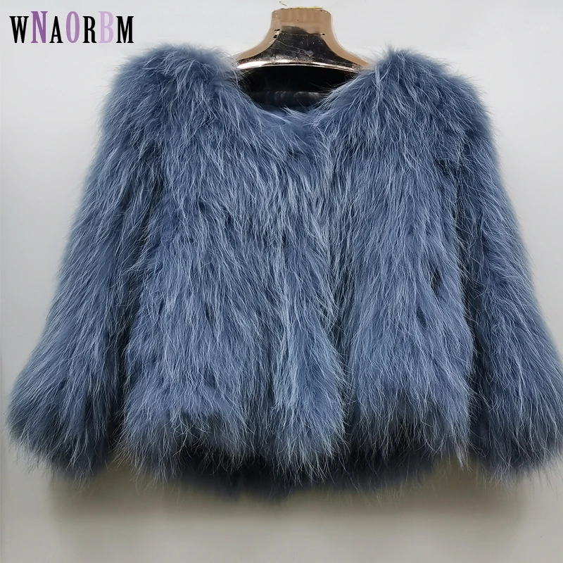 New raccoon fur women's fur in autumn and winter young fashion 100% real raccoon fur, real fox fur coat Length 60 cm