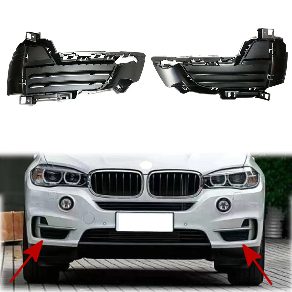 2Pcs Black Car Front Bumper Grille Fog Light Mesh Grill For BMW F15 X5 2014 2015 2016 2017 Textured Closed Grid Left+Right