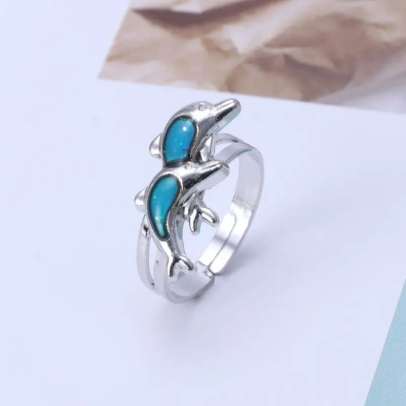 Vintage Silver Stackable Knuckles Rings Y2K Rings Cloud Knuckles Ring Jump Dolphin Color Change Ring Party Favor Rings