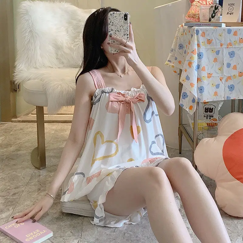 Pajama Sets Women Sleeveless Summer Hot Sale Sleepwear Sweet Girl Korean Style Harajuku Simple Leisure Soft Chic Lovely Ins New