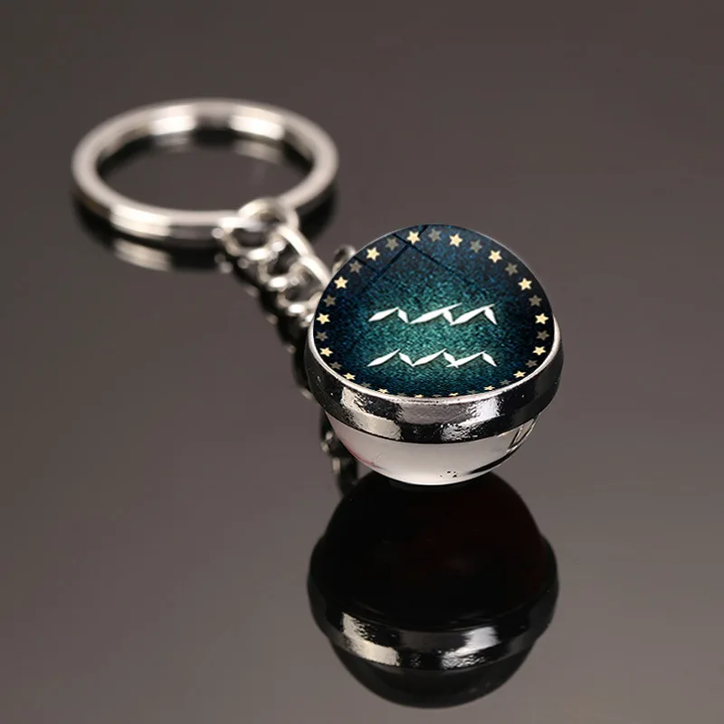 Kreative neue 12 Sternbild Schlüssel ring doppelseitige Glaskugel Schlüssel bund Zubehör Anhänger Schlüssel bund Charms Mode exquisite Geschenk – Detail 13