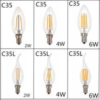 10pcs E14 LED Bulb AC220/110V 2W 4W 6W Filament Candle Light C35  Edison Bulb Retro Antique Vintage Style Cold White Warm White