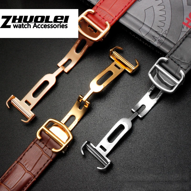 high Quality Black Brown Genuine Leather Watchband with Folding buckle for tank 16 17 18 20 22 23 24 25mm straps