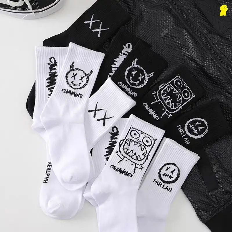 Anime Socks Men Women Couples Grimace Tall Hip hop Wild Happy Funny Street Fashion Cartoon Korean College Style Basketball Socks