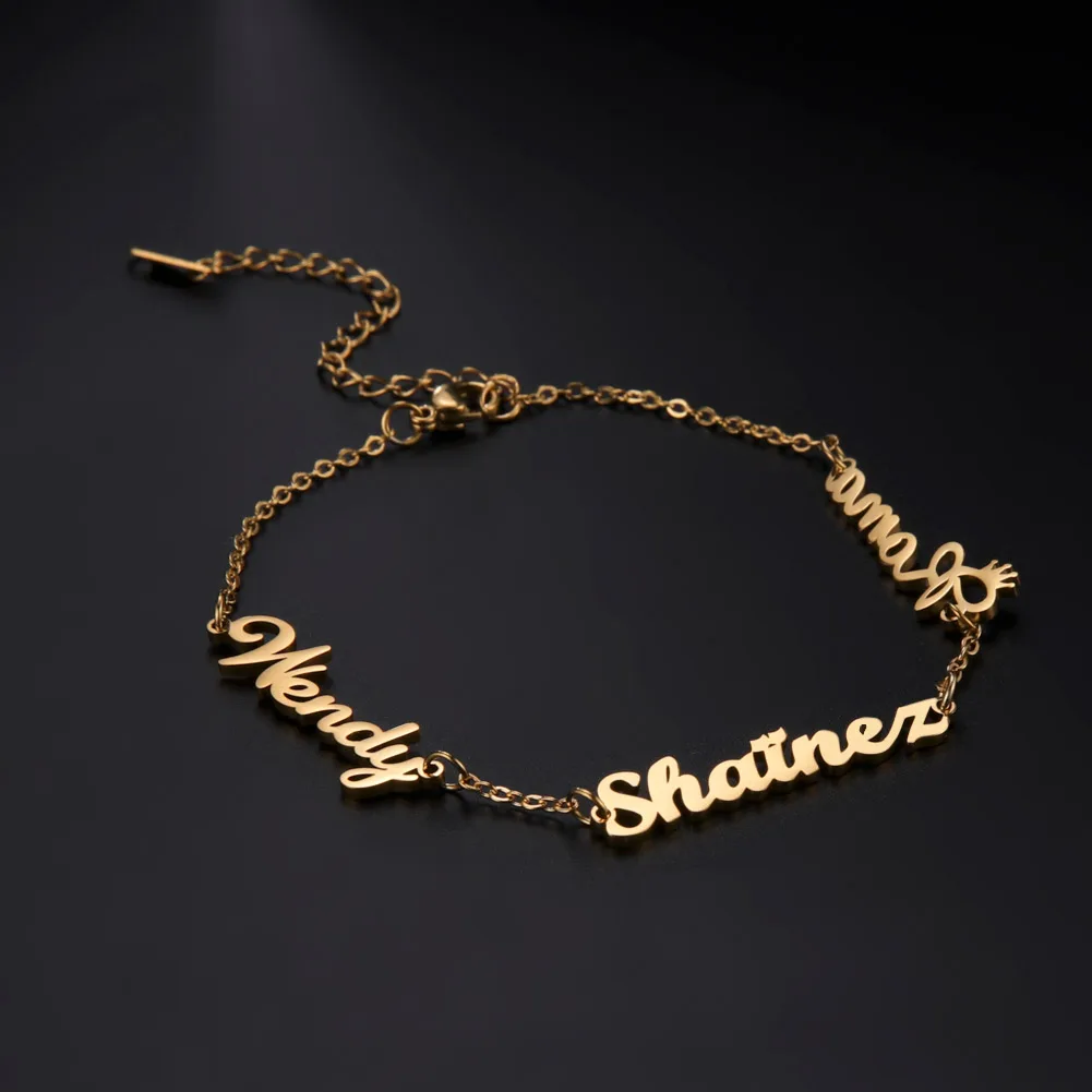 Pulsera personalizada con nombre para mujer y niño, joyería de acero inoxidable, abalorio múltiple, regalo para pareja familiar