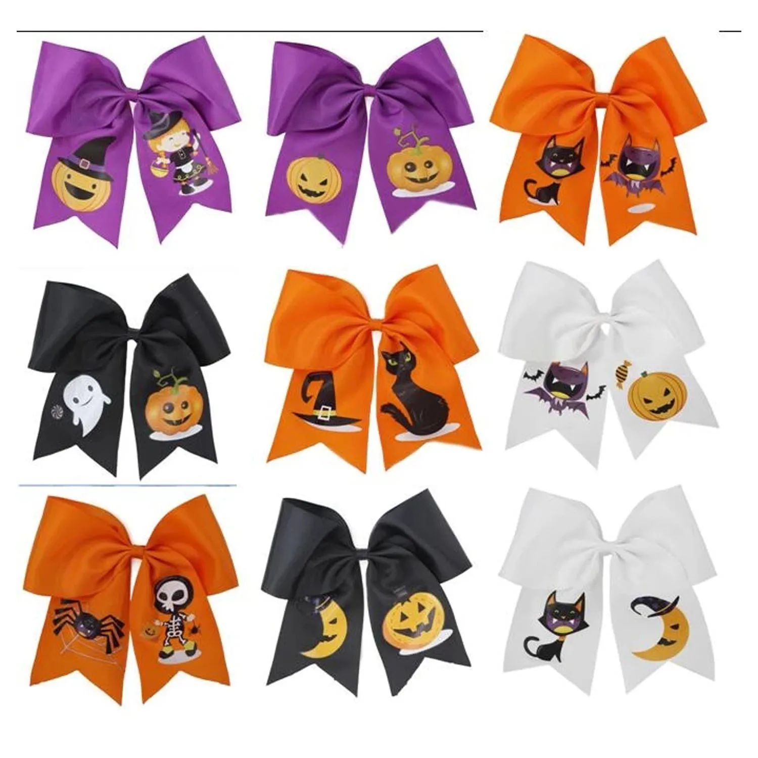 WHOLESAL  60STYLE 60PCS 7inch Halloween Cheer Bow Pumpkin  Ribbon Handmade Cheerleading Hairbows Girls  Party Hair Accessories