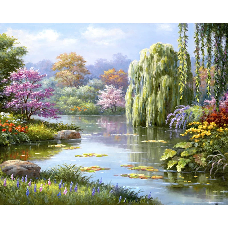 Painting By Number Landscape Tree 40x50 Framed On Canvas Oil Picture By Number Craft For Adults Color Drawing Home Decoration