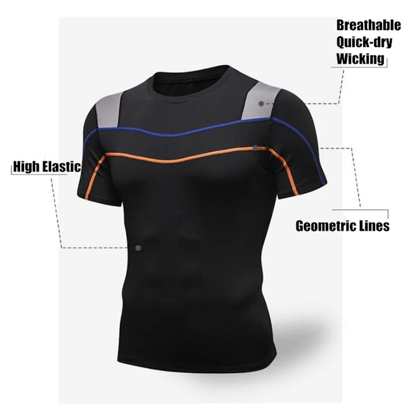 10pcs Men Wicking Quick-Dry T-Shirt,High Elastic 3D Tight Slim Breathable Anti-Wrinkle Short Sleeve Top,Sporting Fitness Shirts