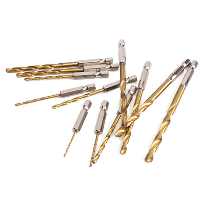 13 sztuk/partia ze stali szybkotnącej HSS pokryte tytanem zestaw wierteł 1/4 uchwyt sześciokątny 1.5-6.5mm wiertło spiralne