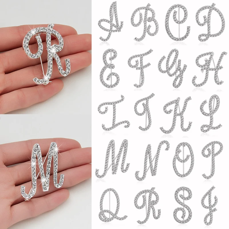 Rinhoo 1PC A-Z 26 Initial Letters Rhinestone Brooch Women Fashion Ornament For Clothes Bag Charm Accessories