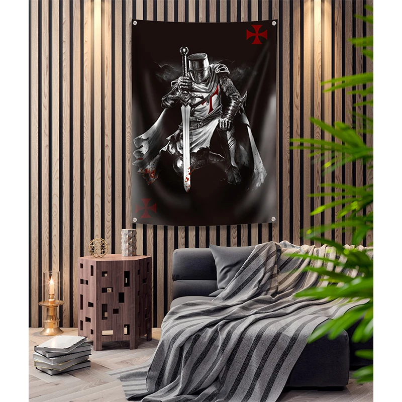 Knight Templar Flag Banner Polyester 144* 96cm Hang on the wall 4 grommets Custom Flag indoor decoration