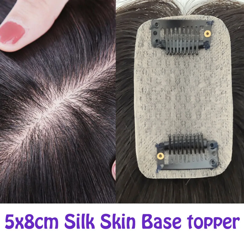 5x8 CM Virgin European Silk Skin Base Human Hair Bangs 4D Fringe Hair Topper With Bangs For Women 20 CM Scalp Top Toupee Black