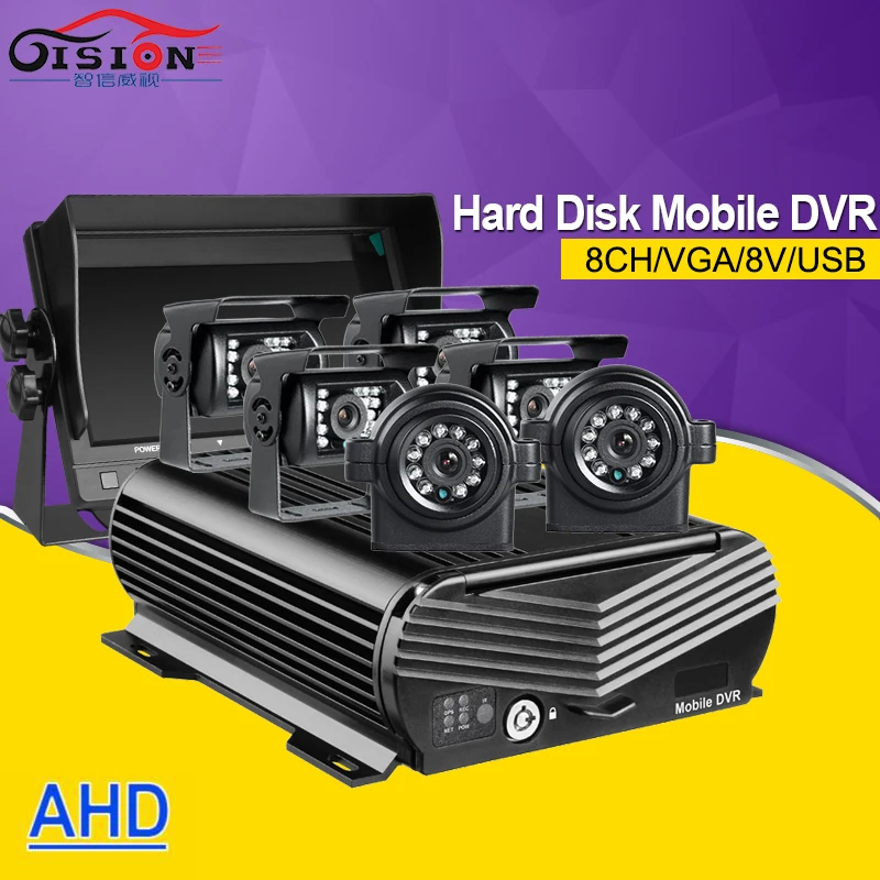 9inch VGA Car Monitor+6pcs 2.0mp camera+8ch hard disk  car mobile dvr recorder in hotselling