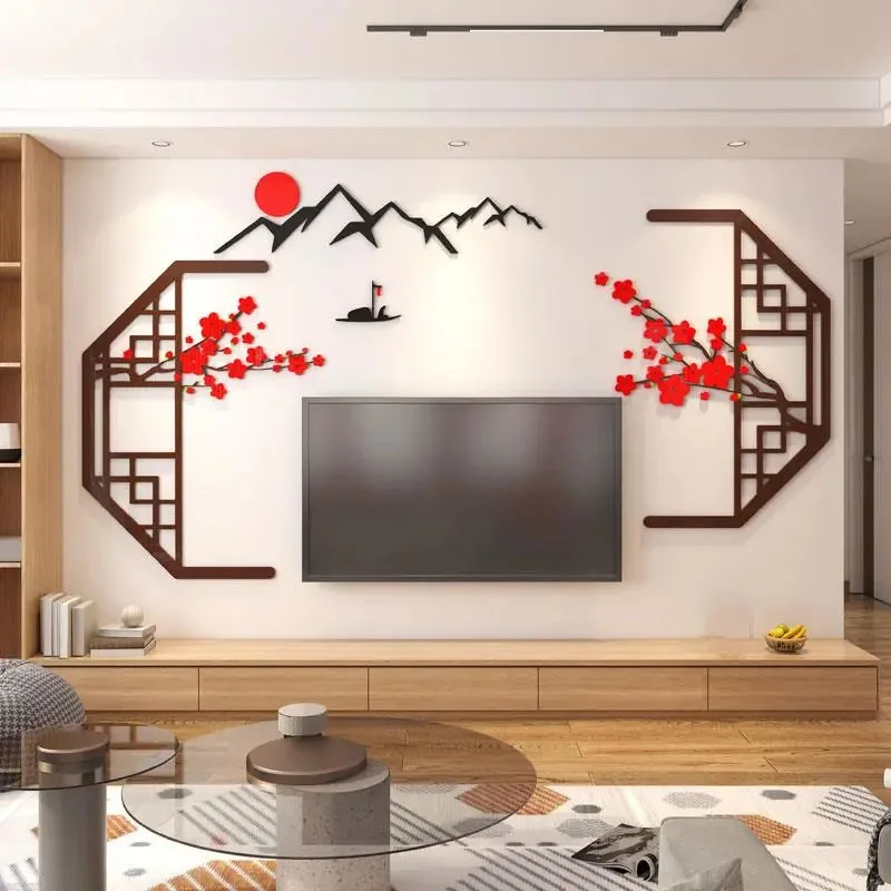 

Chinese Sofa Background Wall Stickers 3D DIY Wallpaper Acrylic Plum Blossom Wall Painting Living Room Porch Wall Decor