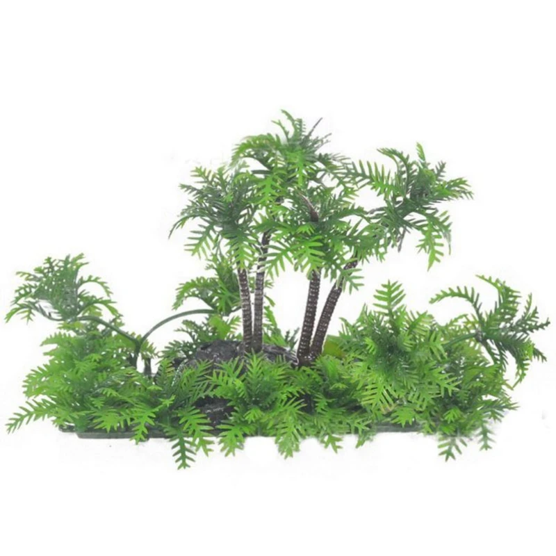 Aquarium Plants Plastic Artificial Fish Tank Decorations Aquatic Plants Underwater Green Grass Coconut Trees with Base