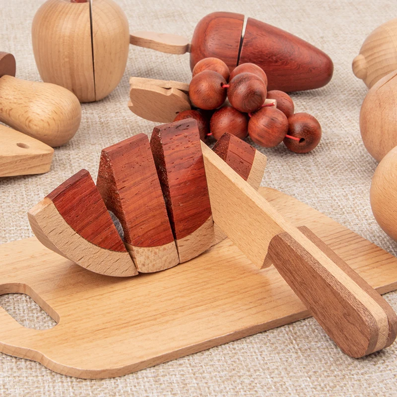 Juego de cocina de simulación clásico de madera Montessori, juguetes de frutas cortadas de troncos de alta calidad, regalos de Educación Temprana, casa de juegos, juguetes para niños gif