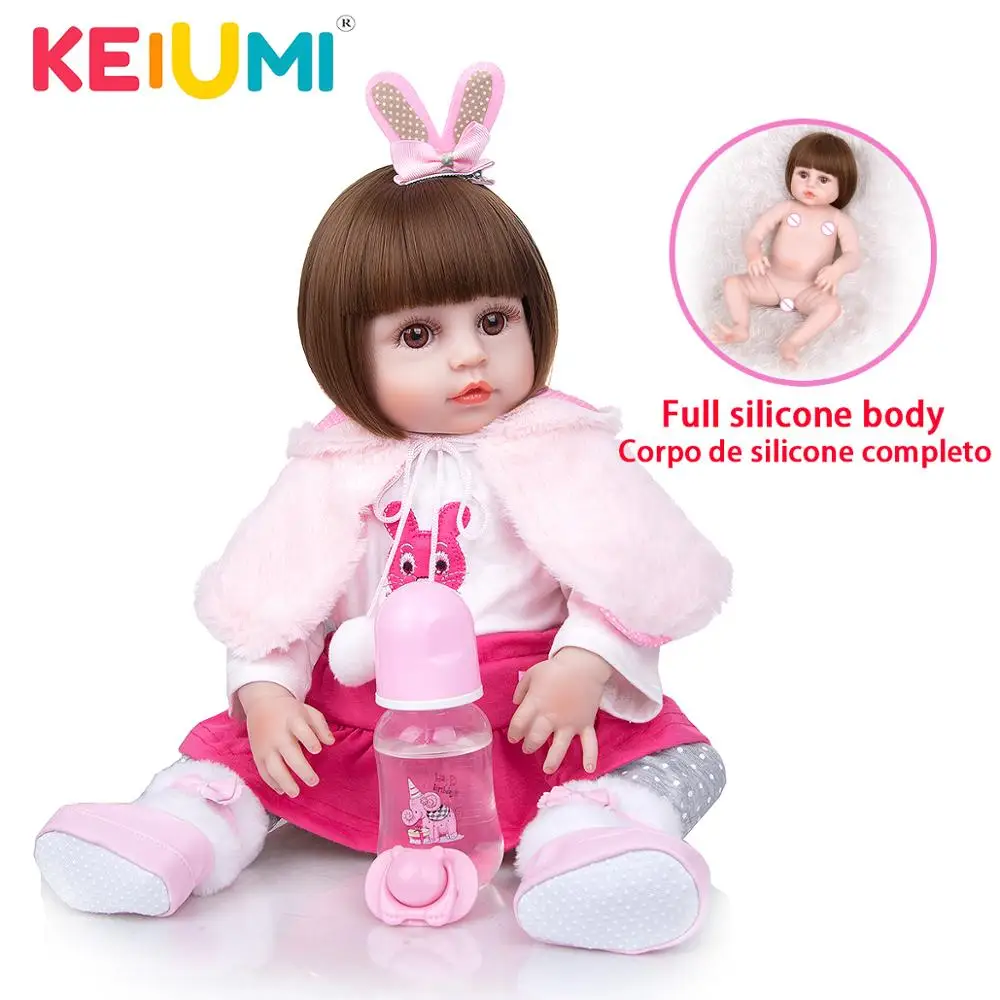 KEIUMI 19 Inch Cute Reborn Baby Dolls Full Silicone Body Big Eyes Reborn Baby Doll Girl Toys For Christmas Gifts For Childrens