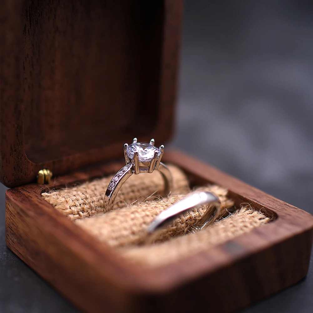 Wood Engagement Ring Bearer Box Rustic Custom Bride & groom Wedding Ring Box Pillow engraved Name Square Gift Wooden jewelry box - Image 5