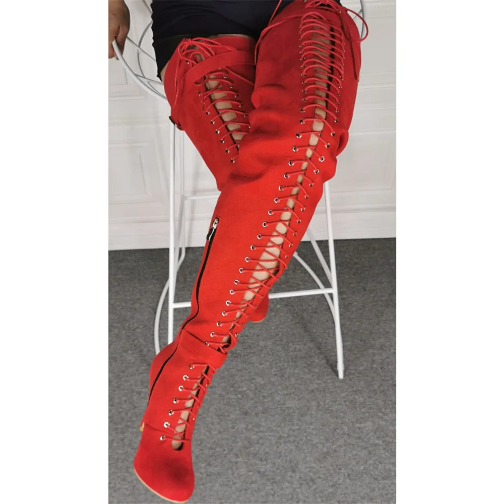 

Women's Lace-Up Knee High Boots Big Size Lady Fashion Classic Long Boots Side Zip Sexy Gladiator High Heel Winter Boot