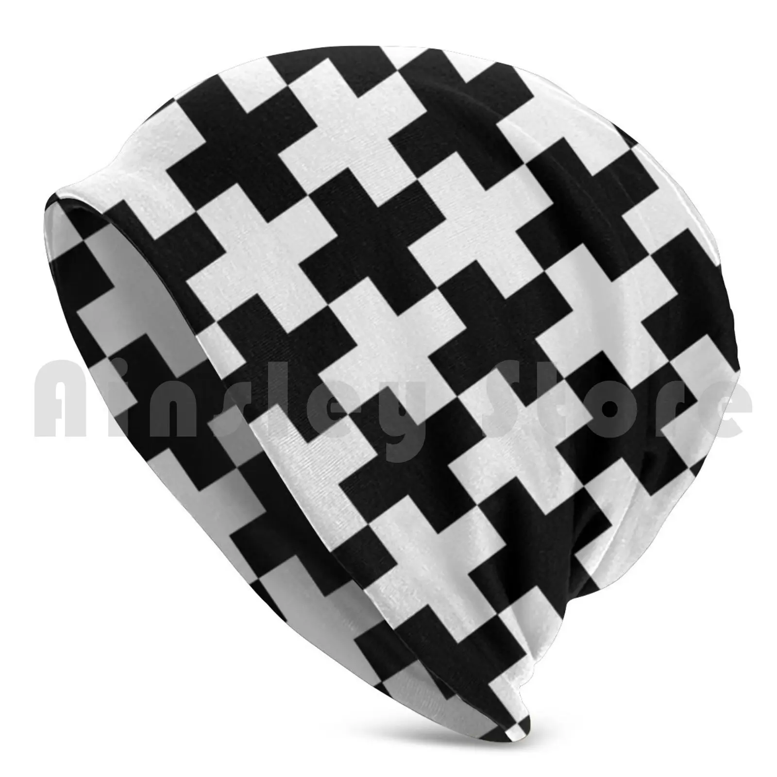 Trippy Black And White Cross Pattern Beanies Pullover Cap Comfortable Zentangle Zen Zen Doodle Zendoodle Zenart Cross