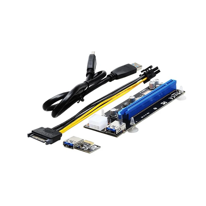 PC PCIe1X To 16X Expansion card PCI express USB 3.0 Data Cable SATA to 4Pin IDE Molex Power Supply for BTC Miner Machine