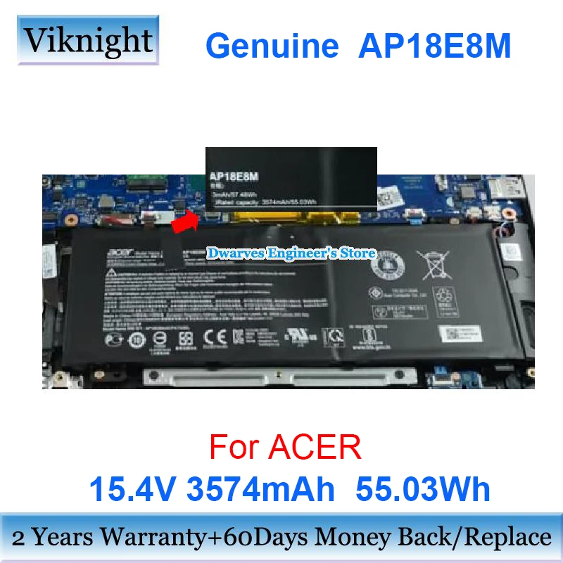 Bateria Genuína de Ap18e8m para Acer Nitro An515 Conceptd Cn515 Série Aspire A71574 Blocos de Bateria do Caderno 15.4v 3574mah