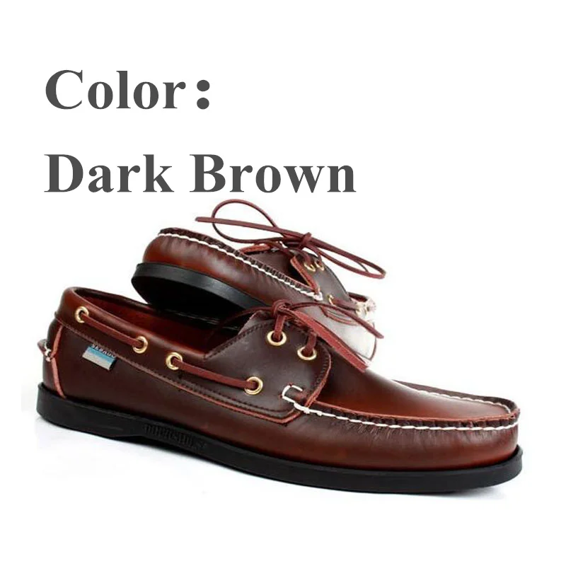 Genuine Leather Shoes Men Boat Shoes Mens Casual Shoes Loafers Genuine oil Wax Leather Handmade Shoes Comfortable Breathable